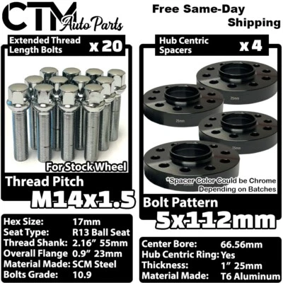 4x 25毫米厚5x112 66.56毫米民用车轮间隔铬螺栓适合梅赛德斯库存车轮 — 第 1/4 张图片