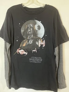 Star Wars Darth Vader Long Slv T-Shirt Black Grey Sleeves SZ 2X Baseball Jersey - Picture 1 of 7
