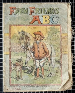 FARM FRIENDS ABC Antique 1911 Linen Children's Book M.A. Donohue & Co - Foto 1 di 10