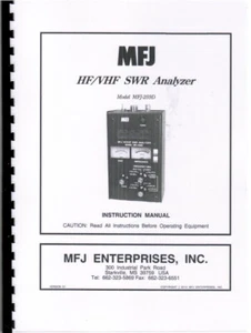 MFJ 259D SWR HF/VHF SWR Analyzer Operating & Instruction Manual - Picture 1 of 1
