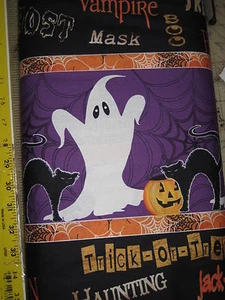PRIMITIVE 100% HALLOWEEN SPOOKY SPECTACULAR GHOST STRIPE COTTON FABRIC 45" - Picture 1 of 1