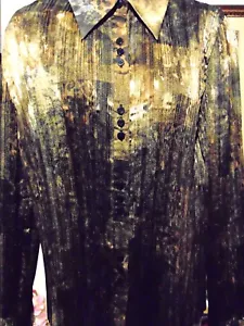 Simon Chang Women's Gold Silver Brown Animal Print Crinkle Blouse Size 6 - Picture 1 of 3