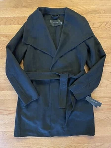 Tahari Women's Black Small Wrap Around Tie Belt Coat 52% Wool Retail-$330 NWT - Picture 1 of 9