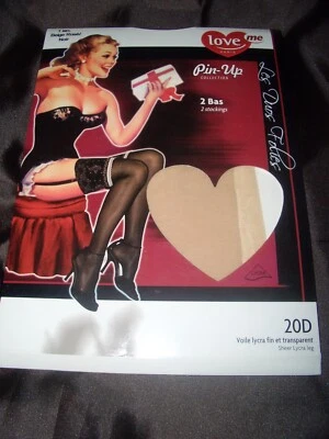 LOVE ME PARIS sexy gemusterte Nylons Pin Up Nylonstrümpfe M/L beige rose-schwarz - Bild 1 von 4