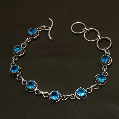 Bracciale gioielli fatti a mano in argento 925 con pietre preziose topazio... - Immagine 1 di 4