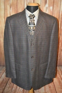 Kroon Men Wool Silk Check Brown 3 Front Button Sports Coat Sz 42R - Picture 1 of 12