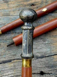 Brass Handle Antique Victorian Walking Cane Handmade Wooden Stick Gift Vintage - Picture 1 of 6