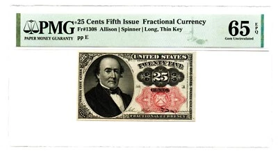 Fr. 1308 25c Fifth Issue PMG Gem Uncirculated 65 EPQ - Image 1 of 2