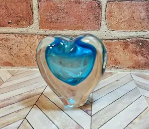 Clear Blue Heart Art Glass Bud Vase, Pen Holder, Paperweight Lead Crystal 3.25" - Bild 1 von 10