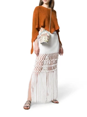 Maxi falda para mujer Sonia Rykiel L17412 blanca con flecos talla grande Foto 1 de 4