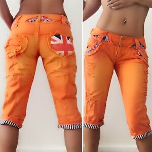 Shorts Capri Boyfriend Jeans Hose Pants orange 32 - 44 kurze Hose Crazy - Chris