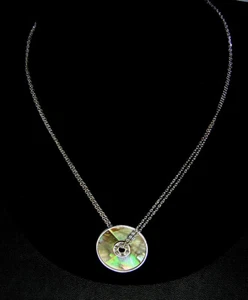 Abalone Necklace Circle Rhinestone Floating Pendant 18" Silver Metal NEW - Picture 1 of 3