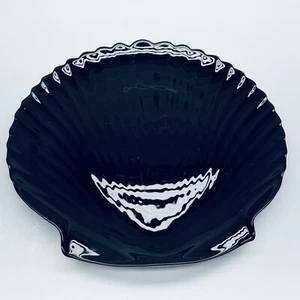 Vintage Arcoroc France Black Glass Shell Shaped Large Serving Platter 12 1/2" - Picture 1 of 9