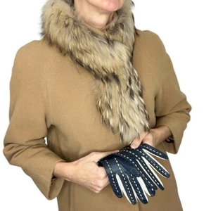 Vintage mid-century Morgan's blue white woven Italian leather driving gloves 6 - Picture 1 of 15