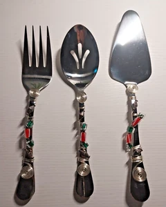 Handmade Christmas Themed Silver Three Piece Serving Set - Picture 1 of 5