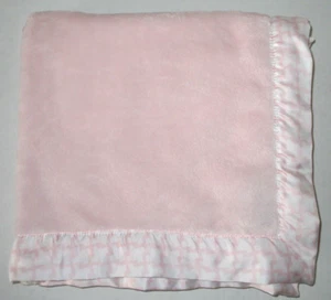 Living Textiles Pink Plush Baby Blanket White Pink Satin Trim Border 28x38 Girl - Picture 1 of 4