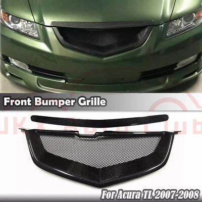 Parrilla de parachoques central delantera de fibra de carbono 2 piezas para Acura TL 2007-2008 Foto 1 de 4