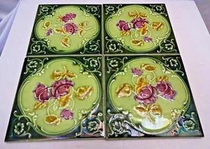 Antique Tile Majolica Art Nouveau Purple Rose Flower England Porcelain Decor# 52 - Picture 1 of 8