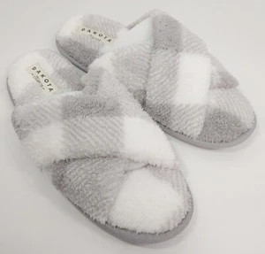Dakota Fleece: Sherpa Slipper Crossband - Womens Sz. L(9-10) Grey/White - Picture 1 of 7