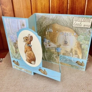 PETER RABBIT BABY CONGRATULATIONS CARD, Z-fold design, Handmade in Australia - Picture 1 of 21