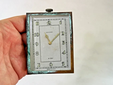 Antique Brass Shochard Art Deco 8 Day Clock Face and Movement Cover