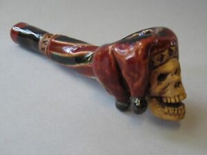 Jester Skull Ceramic Smoking Pipe - Handmade Studio Pottery