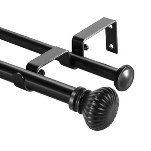 5/8" Double Curtain Rod Set, Fluted Ball Finial, 28"-48"/ 48"-84"/ 84"-120" - Picture 1 of 35