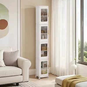 4-Tier Narrow Storage Cabinet with Wheels & Shelves Bathroom Kitchen small space - Picture 1 of 30
