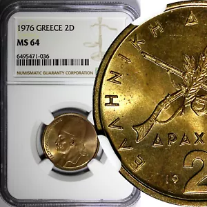 GREECE Georgios Karaiskakis Nickel-Brass 1976 2 Drachmai NGC MS64 KM# 117 (6) - Picture 1 of 4