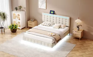 Doppelbett Polsterbett 160x200cm Hotelbett Familienbett mit LED Licht & USB-Port - Bild 1 von 10