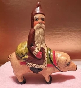 1990 Original Vaillancourt Folk Art Figure Old World Santa On Pig Signed #1558 - Picture 1 of 13