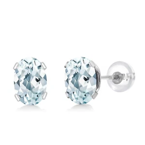 10K White Gold Aquamarine Stud Earrings For Women (1.00 Cttw, Gemstone March - Picture 1 of 4