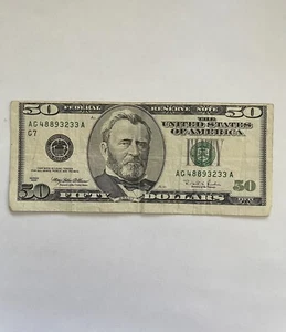 1996 RARE $50 Fifty Dollar Bill Federal Reserve Error Miscut Misaligned - Picture 1 of 5