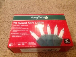 MERRY BRITE 70 Count Mini Christmas Lights Clear Bulb Green wire NEW   - Picture 1 of 2
