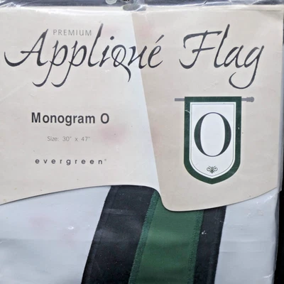 O Monogram Hunter Green White Applique Outdoor Porch Flag Banner 30" X 47" - Image 1 of 3
