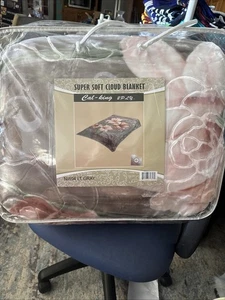 Coperta Nuvola Super Morbida Floreale Cal King 2 Strati Coperta Rosa Chiaro e Grigio - Foto 1 di 3