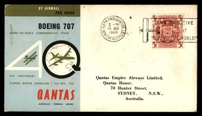 Mayfairstamps 澳大利亚 1960 年温顿飞往悉尼澳航波音 707 封面 aau — 第 1/2 张图片