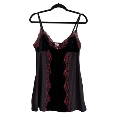 Babydoll Chemise In Bloom by Jonquil M Negro Rojo Terciopelo Floral Borde de Encaje Transparente  Foto 1 de 4