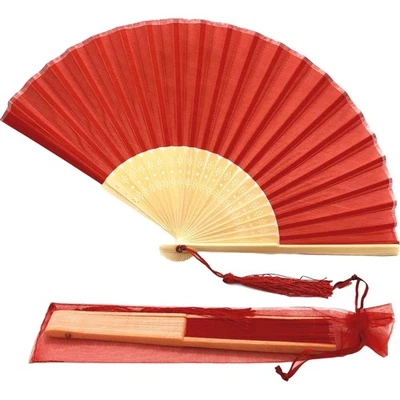 Ventilador de mano plegable de tela con borla grado A costillas de bambú para mujer... Foto 1 de 4