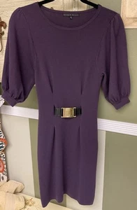 Antonio Melani XS Plum 100% Merino Wool Sweater Dress With Belt Puff Sleeves - Picture 1 of 11