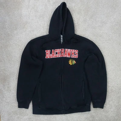 Sudadera con Capucha NHL Para Hombres Mediana Chicago Blackhawks Negra Cremallera Bordada Logo De Colección Foto 1 de 4