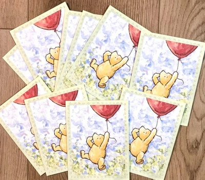 РЕДКИЙ ТОВАР! Винни-Пух и красные воздушные шары 10 пустых карточек и конвертов, в футляре #9091 - Изображение 1 из 4