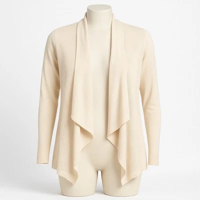 Dressbarn Cream Knit Cardigan Sweater Waterfall Draped Open Front M Boho Indie - Image 1 of 4