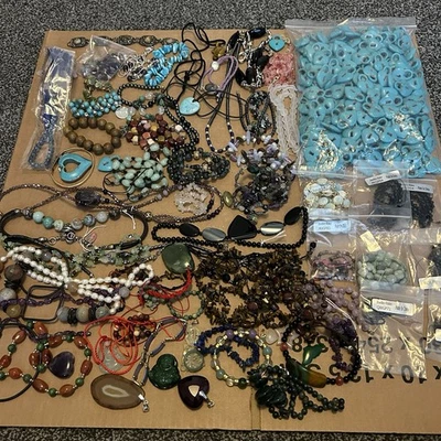 Gemstone costume Jewellery bundle job lot mixed wearable or craft 3.1kg - Image 1 of 4