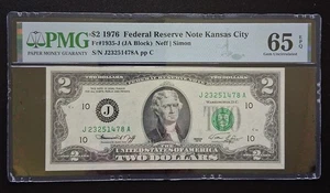 1976 $2 Federal Reserve Note KANSAS CITY - JA Block - 65 EPQ Gem Unc. - Picture 1 of 2