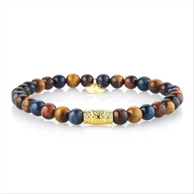 Bracciale Elastico Uomo Gerba Con Occhio Di Tigre E Argento 925 Oro - Richard 34 - Immagine 1 di 3