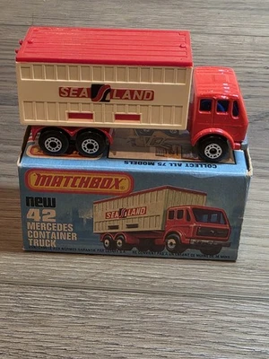 1976 MATCHBOX SUPERFAST #42 MERCEDES CONTAINER TRUCK SEA LAND TRAILER with Box  - Image 1 of 4