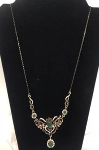 Betsey Johnson 26” Bronze Tone Filigree Crystal Stone Drop Pendant Necklace New - Picture 1 of 8
