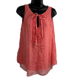 Keysha Women S Pink crochet embellished 100% silk tank top Floral Flowy Layered - Picture 1 of 6