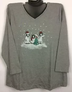 Catherine's Plus Size Womans Shirt GRAY Penguins Cardinal Snow Scene NWOT - Picture 1 of 9